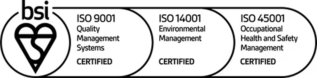 BSI Certified logo showing ISO 9001 Quality, ISO 14001 Environmental, and ISO 45001 Health and Safety Management Systems True Fence